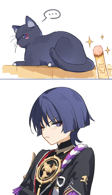 Anime boy and a cat showing different expressions